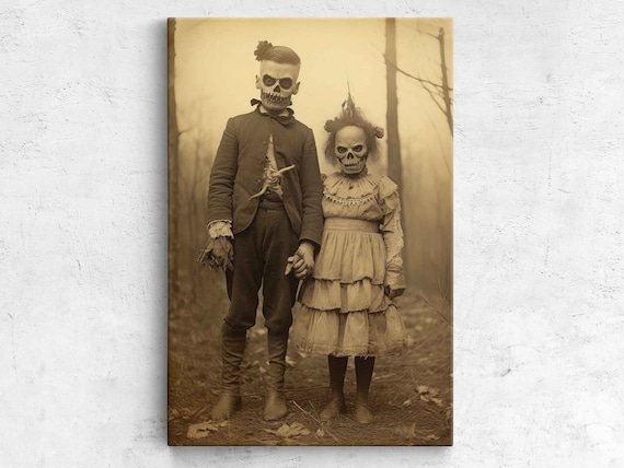 Vintage Halloween Children Skull Costumes Spooky Sepia Photo Print