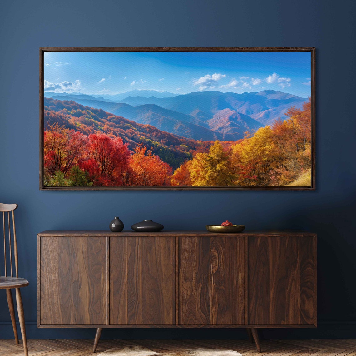 Autumn Mountain Valley Panoramic Fall Colors Clear Blue Sky Poster - Image 3