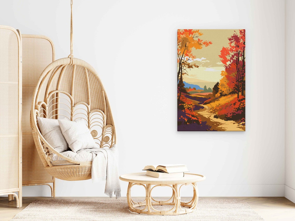 Autumn Forest Path Red Orange Trees Pop Art Landscape Travel Poster - Image 3