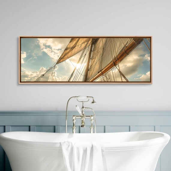 Sun Through Tall Ship Sails Rigging Warm Sky Panoramic Poster
