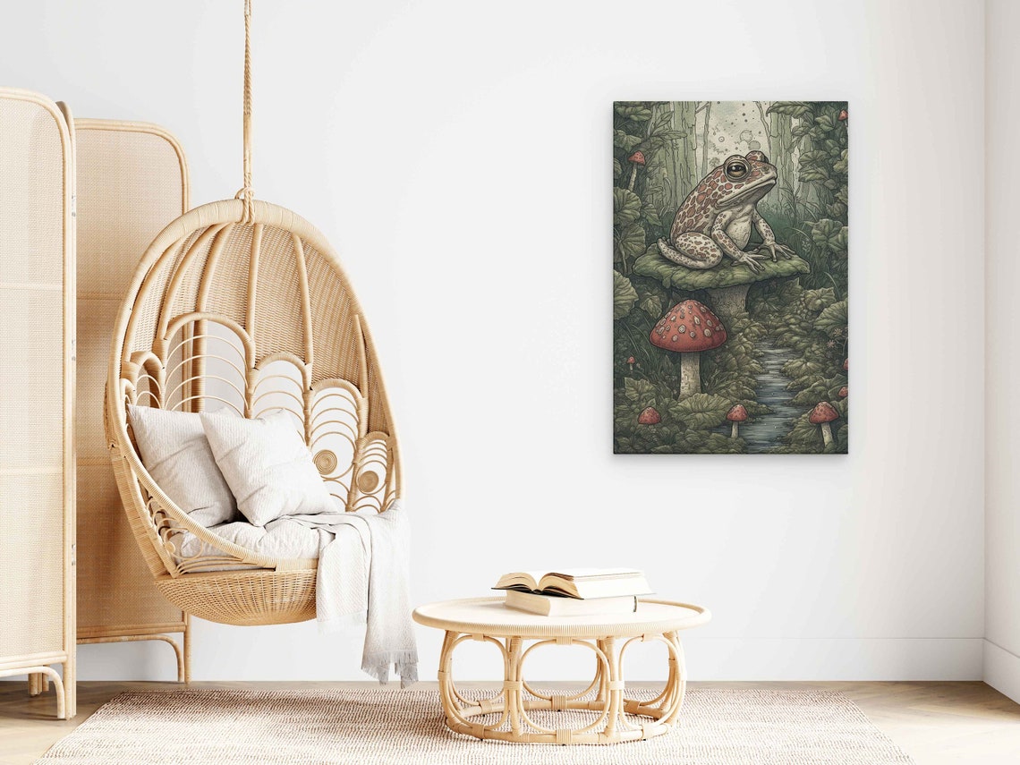Spotted Frog Sitting Mushroom Forest Stream Vintage Art Poster - Image 3