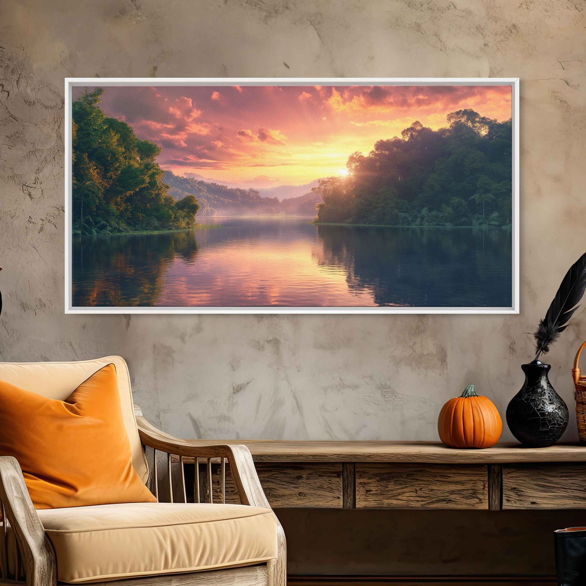 Rainforest At Sunset Panoramic Shot Wall Art Print Lush Jungle River Landscape Tropical Climate Nature Poster Ready To Hang - Image 2