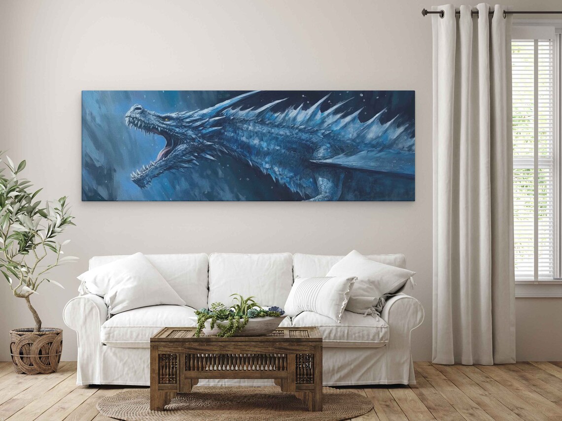 Blue Ice Dragon, Intricate Oil-Painting Art Print - Image 4