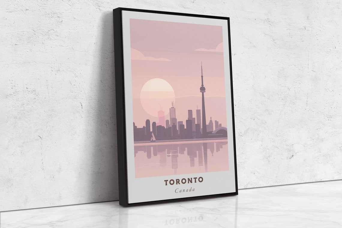 Toronto Canada CN Tower Skyline Pink Sunset Lake View Poster - Image 2