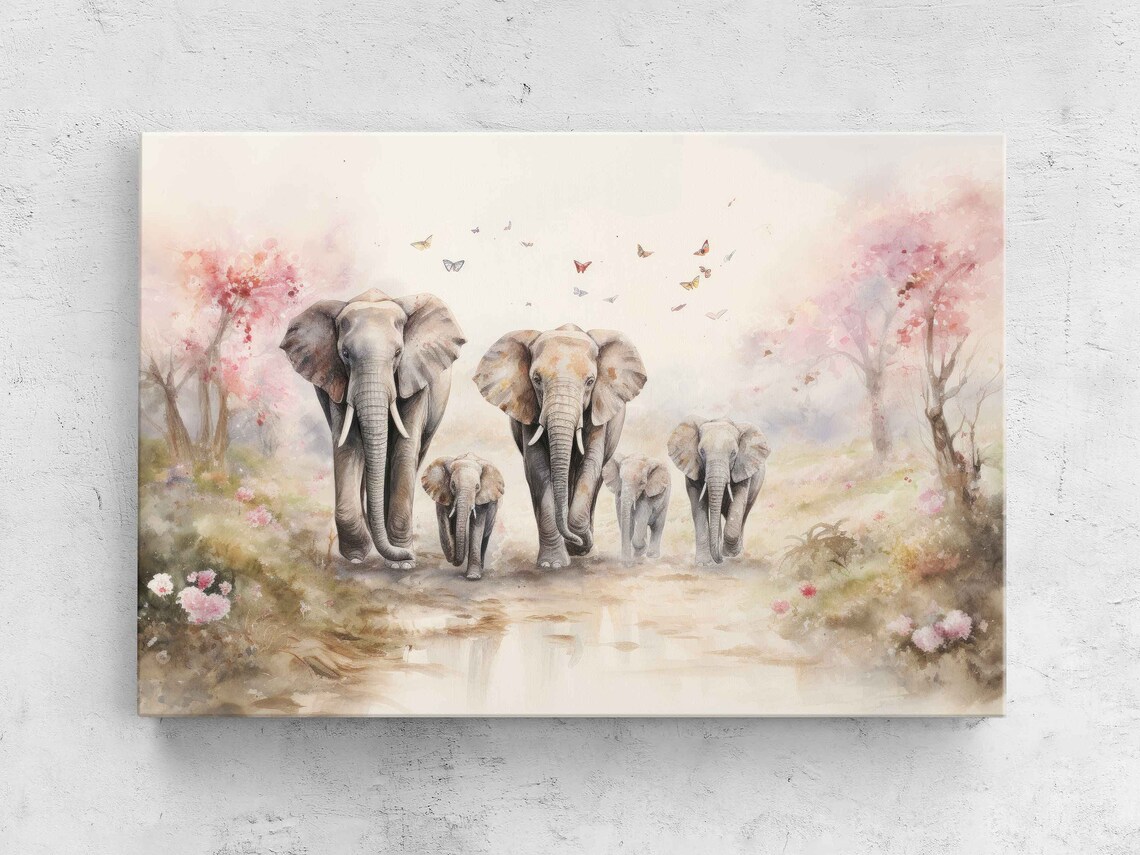 Elephant Family Watercolor Art Print, Wildlife Decor