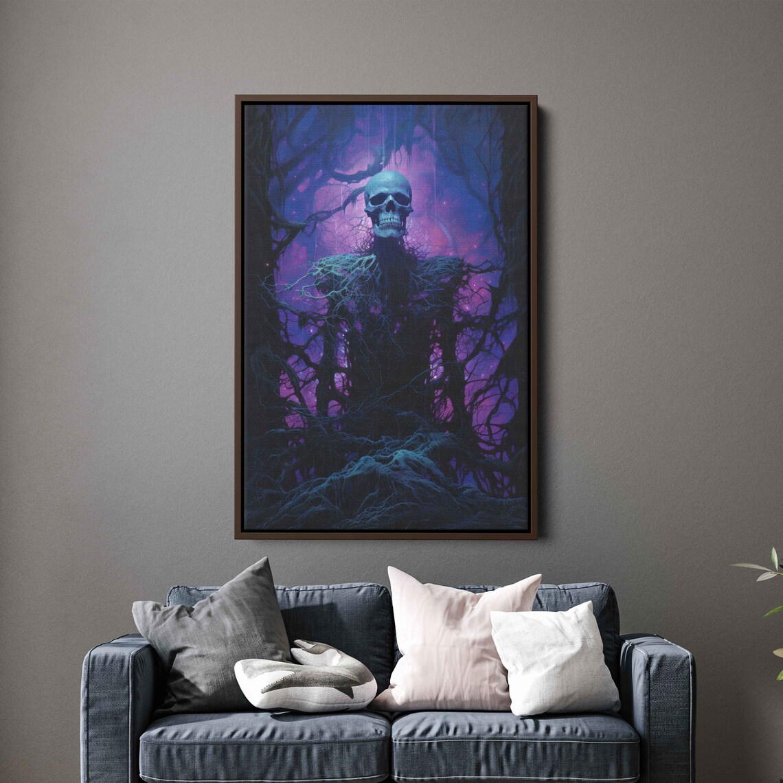 Spooky Skeleton Roots Rising Dark Forest Purple Nebula Halloween Poster - Image 2