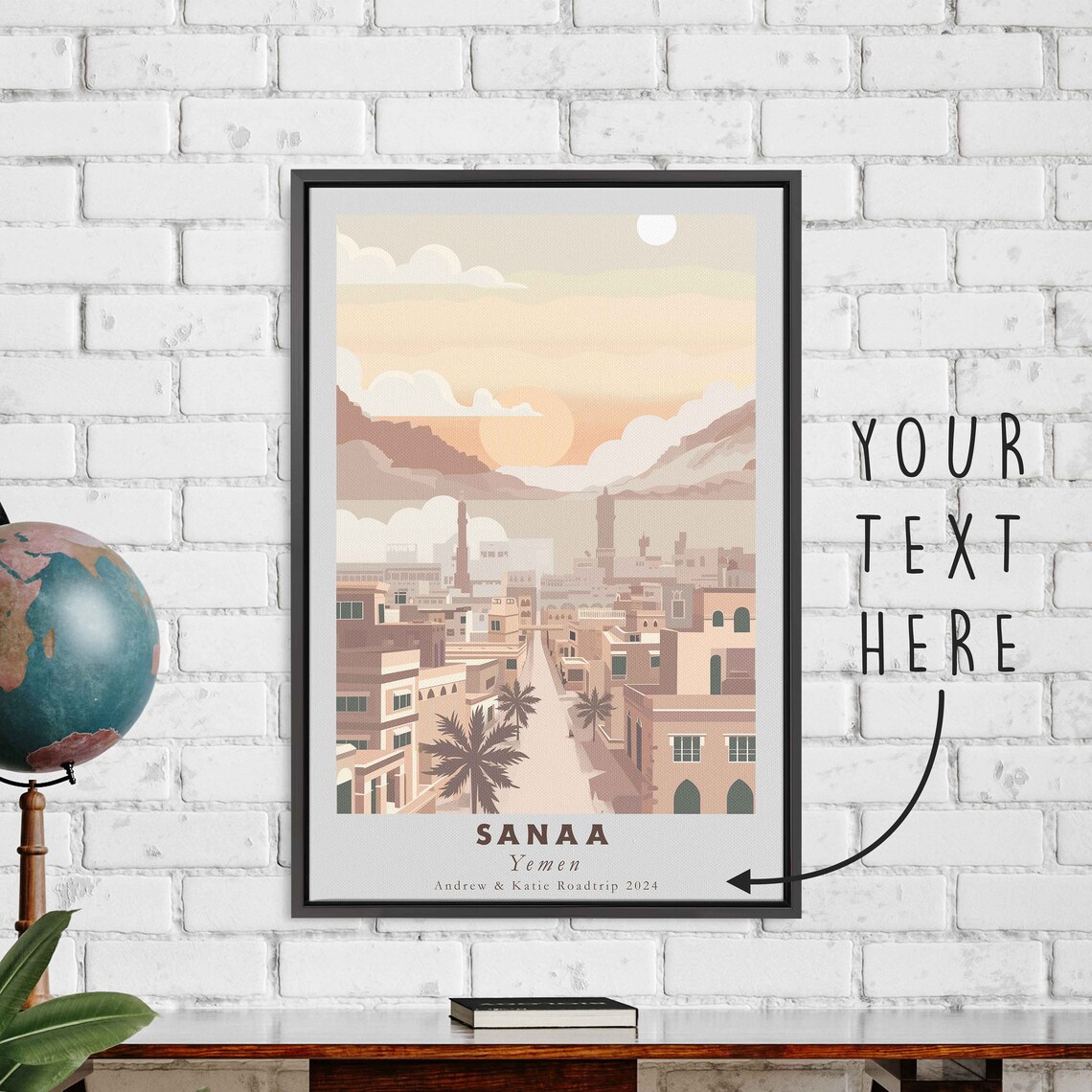 Sanaa Yemen Old City Street Mountain Sunset Retro Travel Poster - Image 3