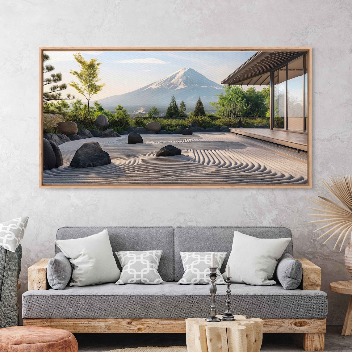 Japanese Zen Garden Overlooking Mount Fuji Art Print