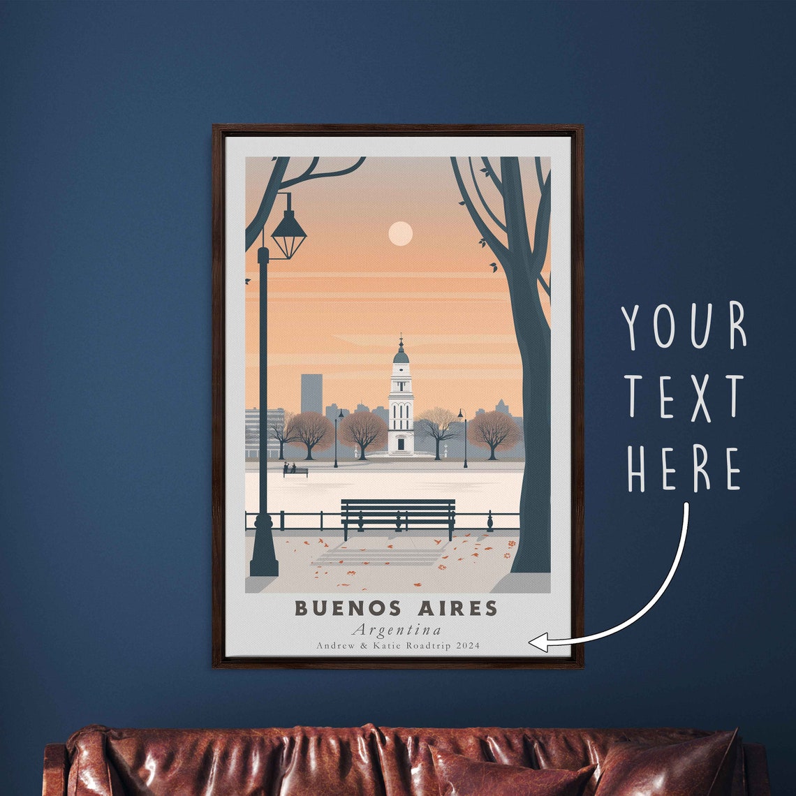 Buenos Aires Argentina Autumn Park Sunset Bench Clock Tower Poster - Image 3