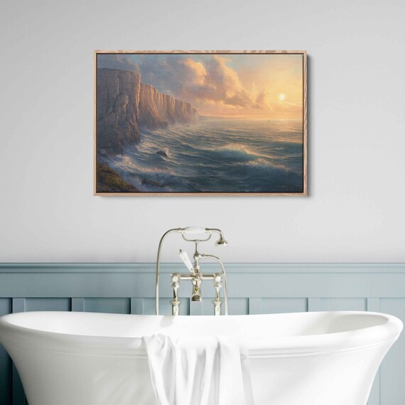 Ocean Waves Tall Cliffs Sunrise Dramatic Coastline Painting Poster