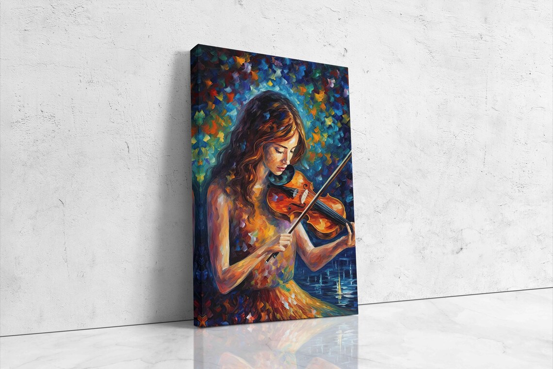 Woman Playing Violin Palette Knife Oil Painting Music Poster - Image 4
