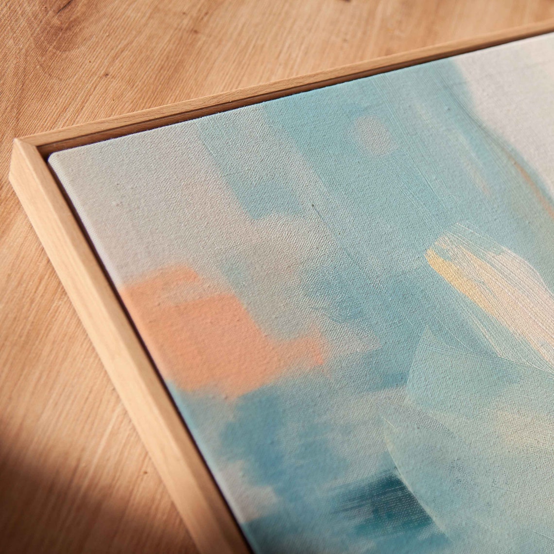 Sky Blue Peach Gold Washes Wide Pastel Abstract Painting Poster - Image 2