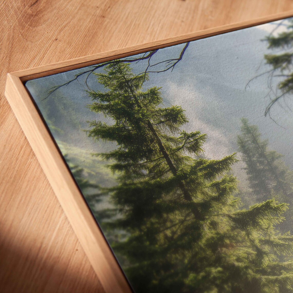 Mountain Path Through Sunlit Misty Forest Wall Art Print Ready To Hang - Image 3