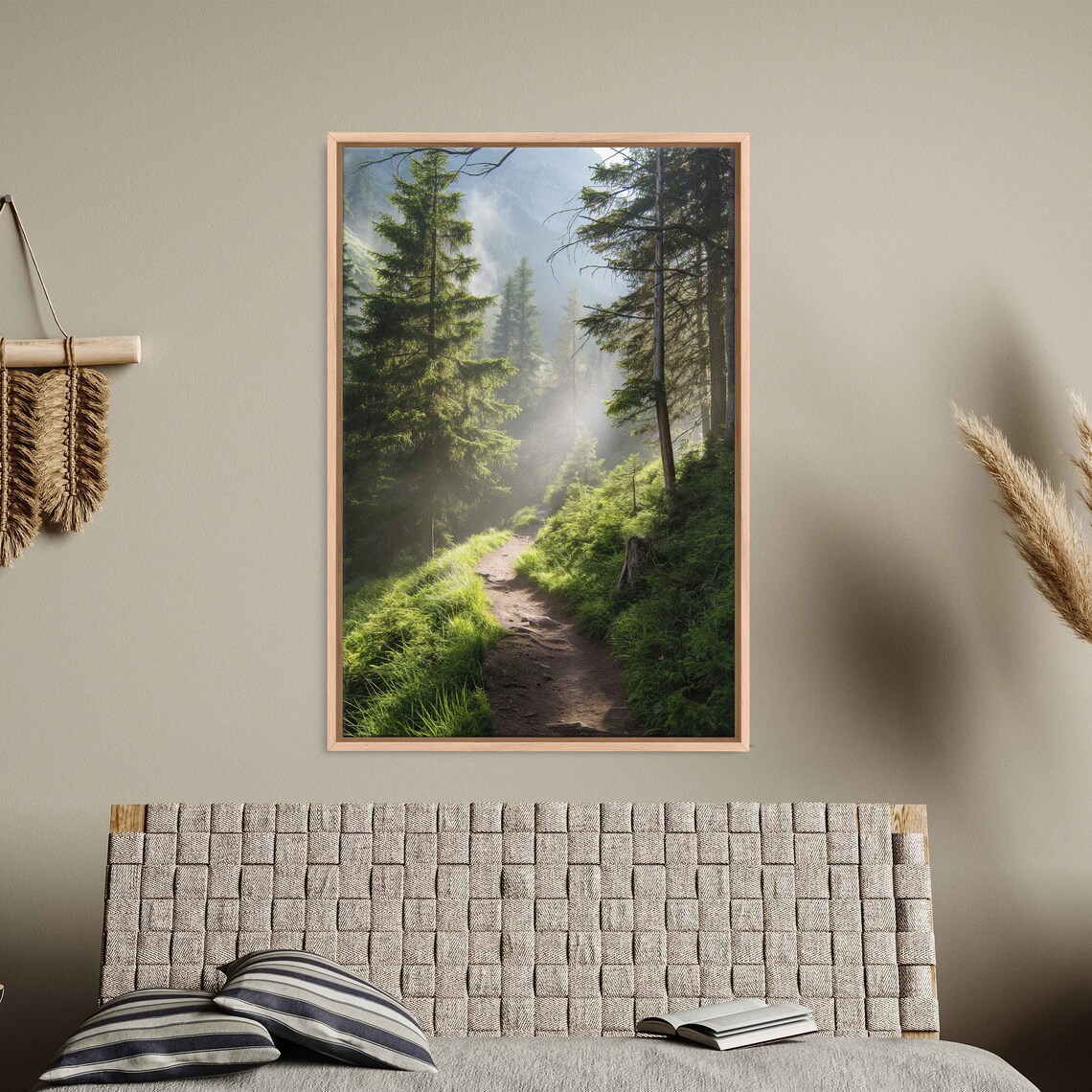 Mountain Path Through Sunlit Misty Forest Wall Art Print Ready To Hang