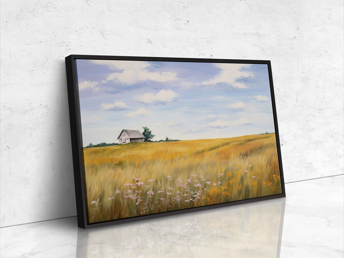 Golden Wheat Field Small Barn Blue Sky Summer Country Landscape Poster - Image 4