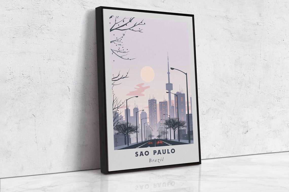 Sao Paulo Brazil Dusk Boulevard Street Lights Tower Minimal Poster - Image 2