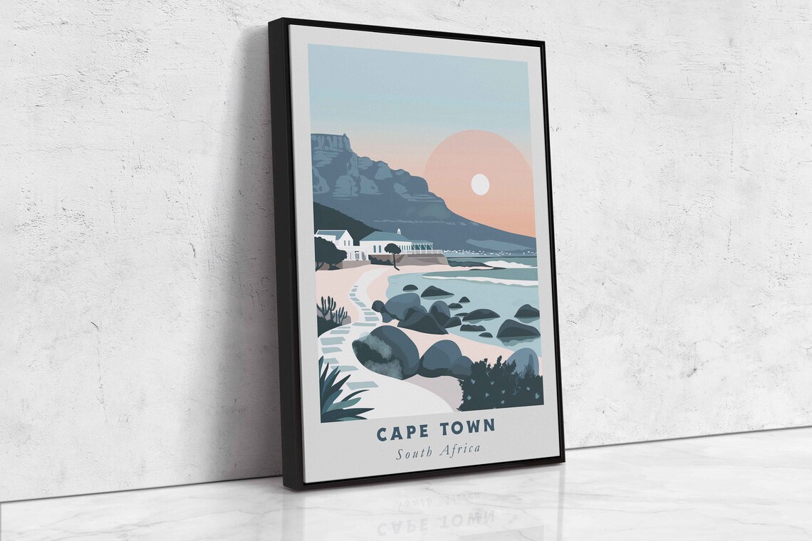 Cape Town South Africa Acrylic Painting Travel Art Framed Wall Art Framed Fine Art Poster Paper Print Travel Home Decor - Image 2