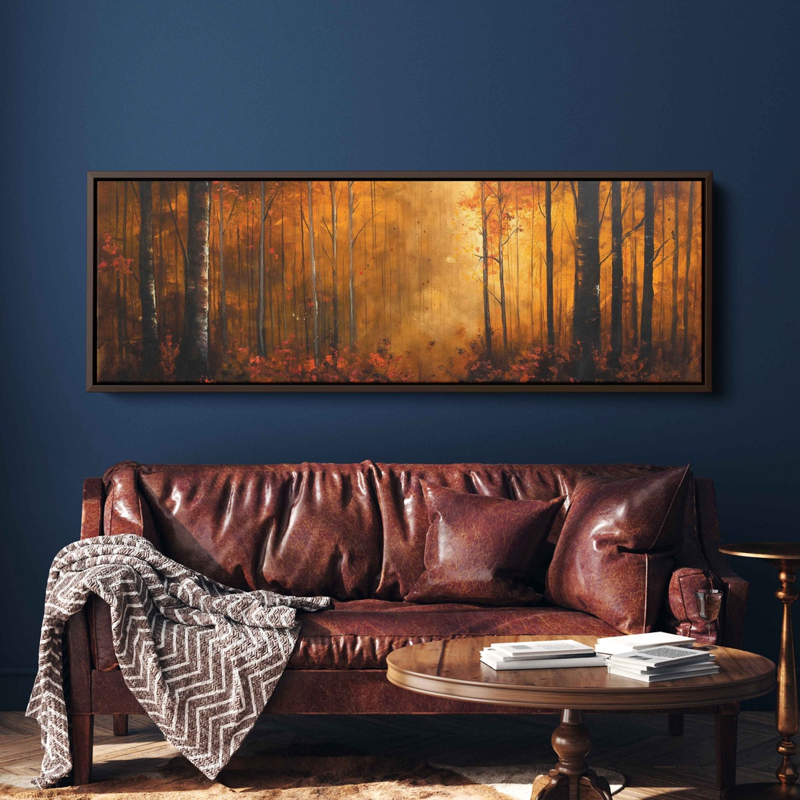 Golden Autumn Forest Sunset Glow Tall Trees Panoramic Landscape Poster