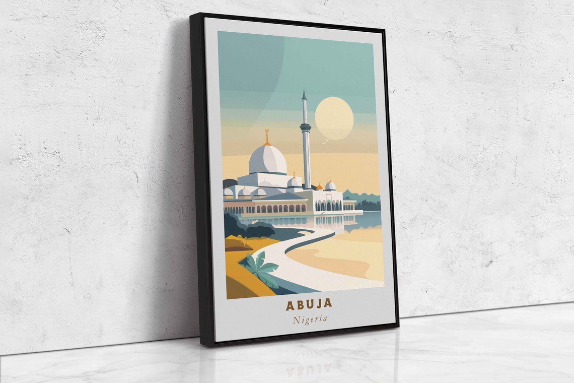 Abuja Nigeria National Mosque Dome Waterfront Sunset Travel Poster - Image 2