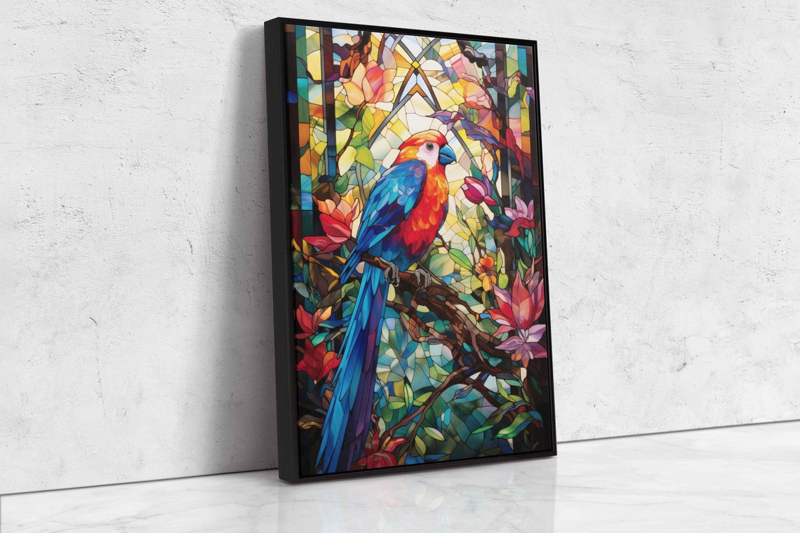 Colorful Mosaic Parrot Stained Glass Style Tropical Bird Vibrant Print - Image 4