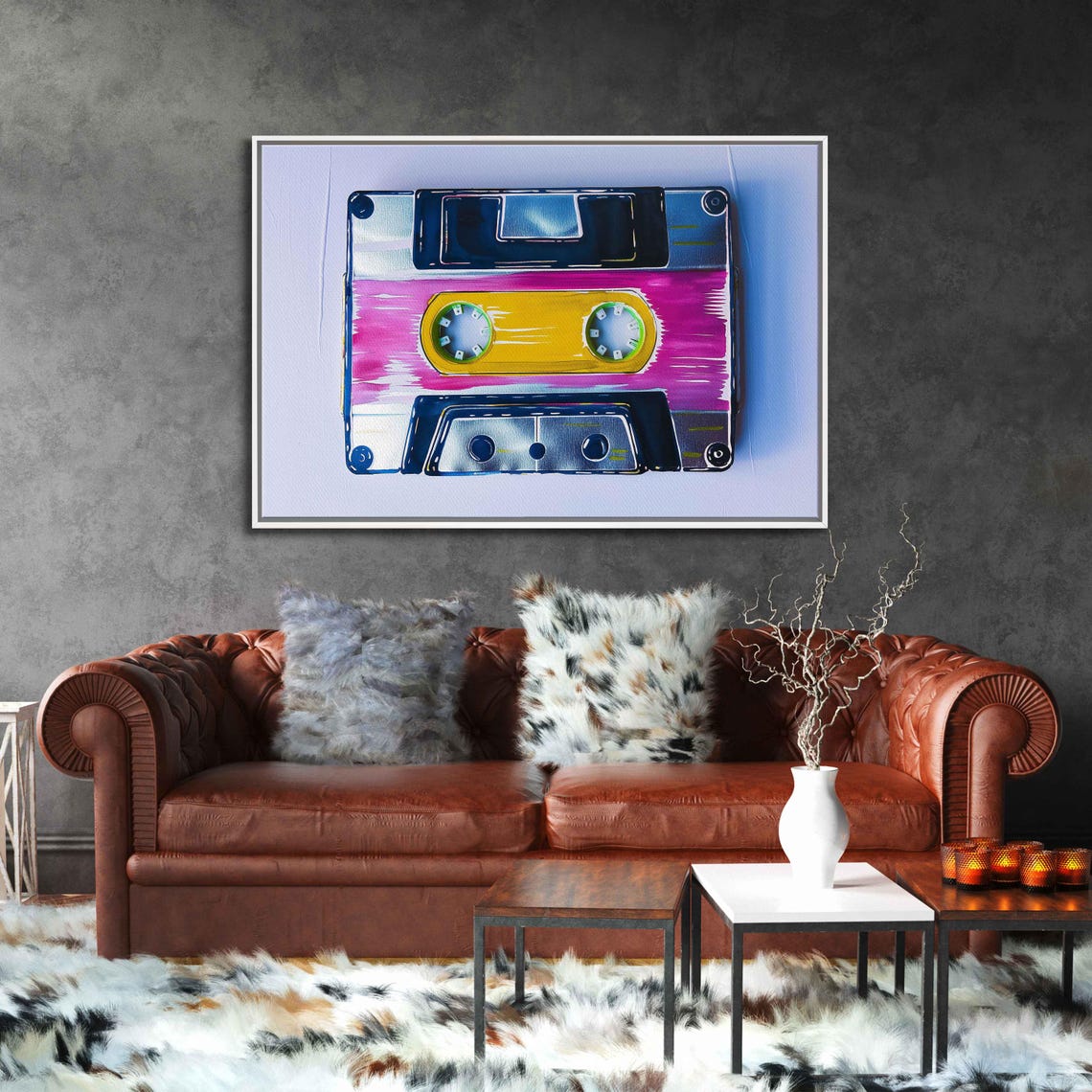Retro Cassette Tape Pop Art Pink Yellow Neon Music Wall Poster - Image 3