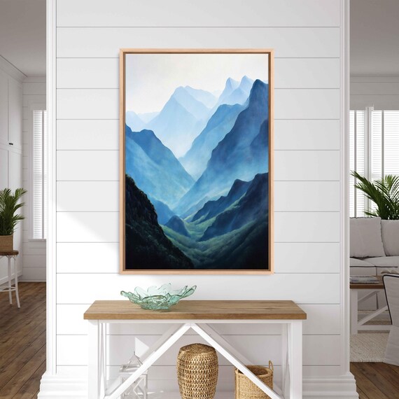 Andes Mountains Painting Wall Art Print Lush Valleys Dramatic Blue Green Hues
