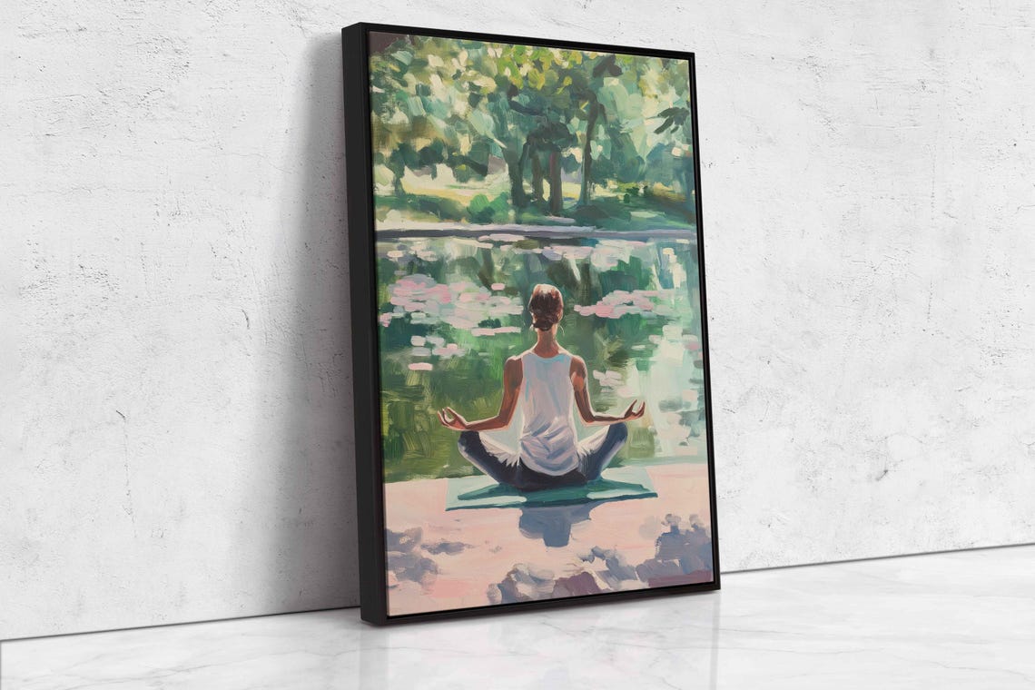 Meditation Yoga Pose By Lotus Pond Pastel Serene Wall Art Poster - Image 4