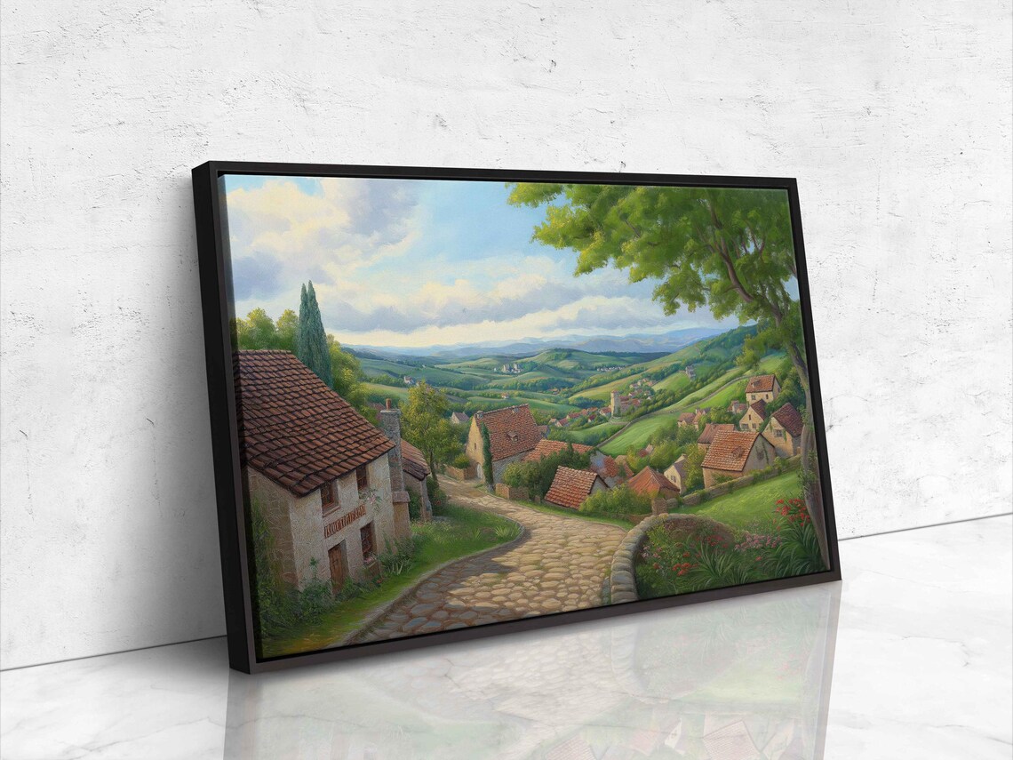 Quaint European Village Cobblestone Street Lush Green Valley Poster - Image 4