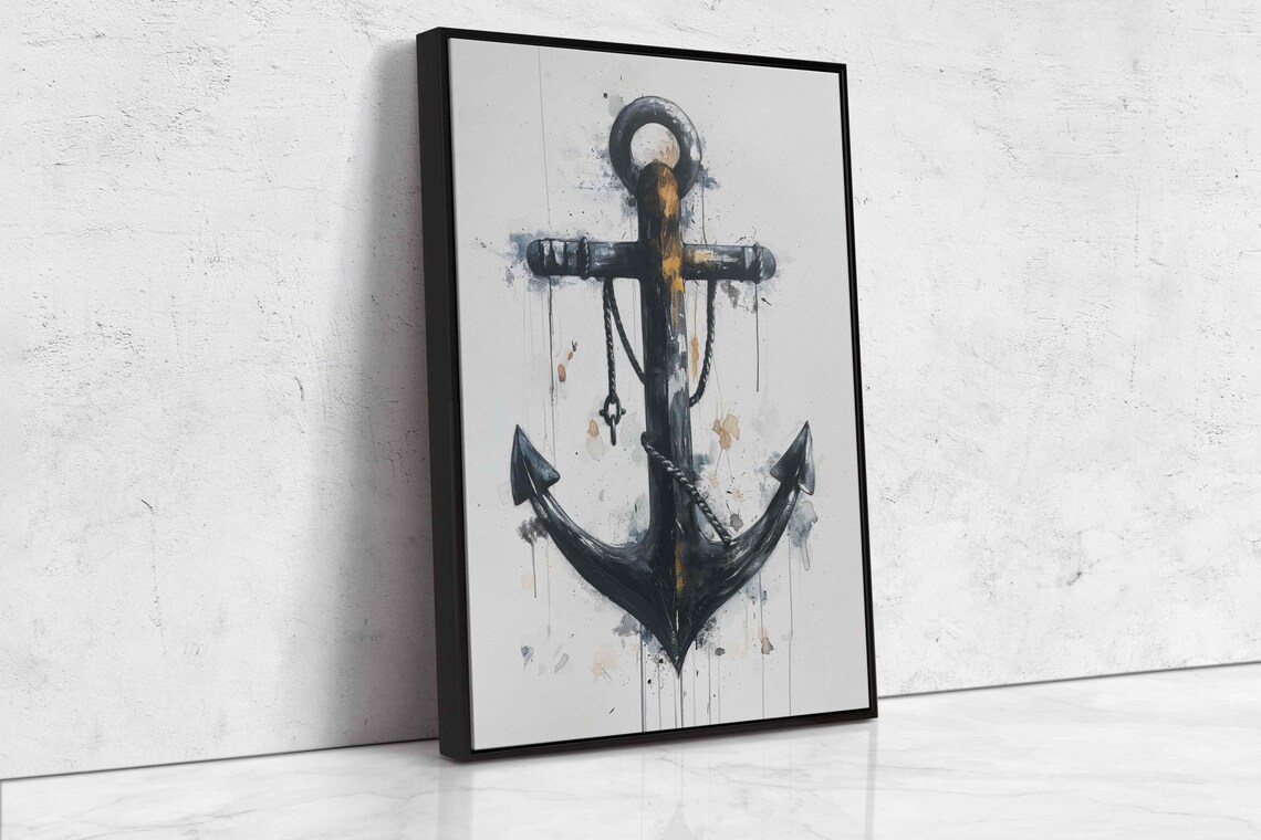 Black Anchor Gold Accent Watercolor Nautical Splash Painting Poster - Image 4