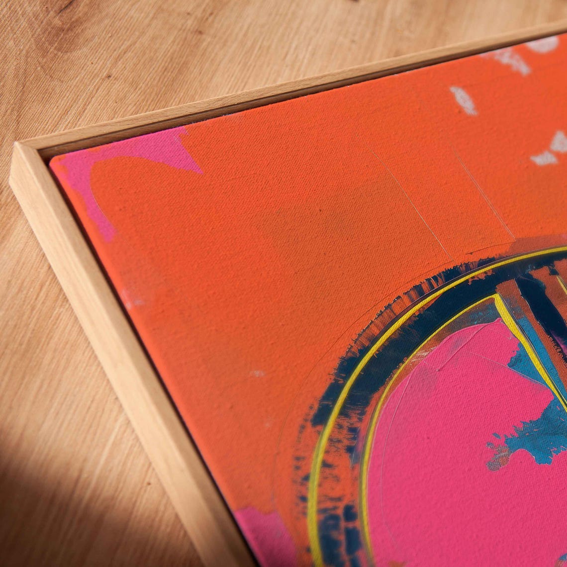 Pop Art Peace Symbol Neon Pink Orange Brushstroke Wall Poster - Image 2