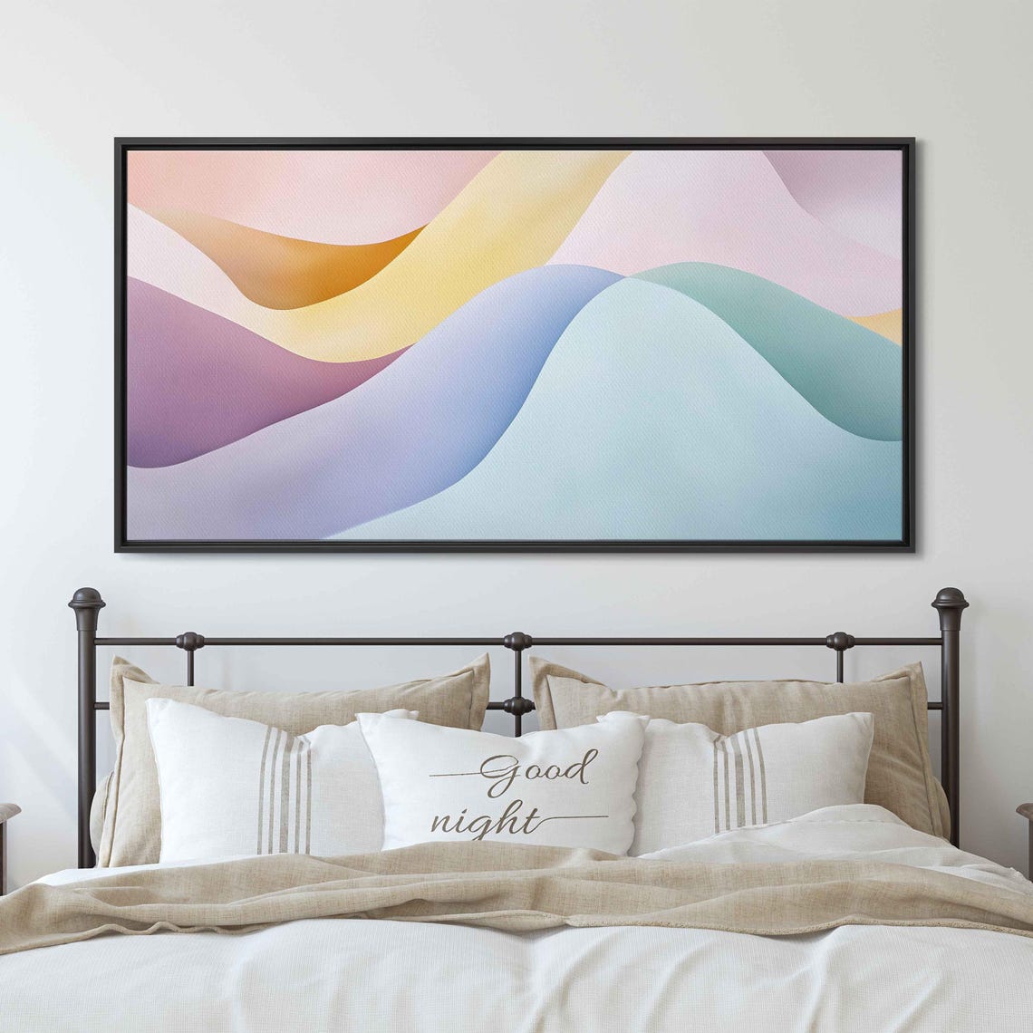 Enchanting Pastel Wave Hills Pink Yellow Mint Abstract Art Poster