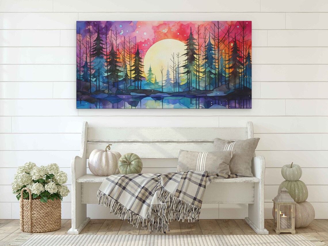 Watercolor Celestial Moonlit Forest Art Print - Image 2