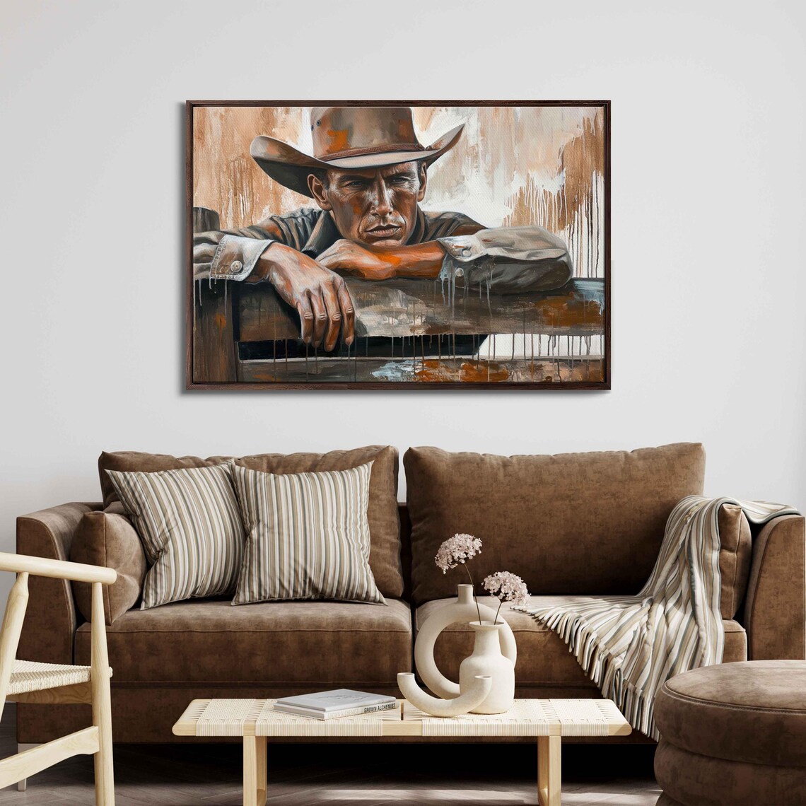 Cowboy Leaning On Wooden Fence Thoughtful Western Portrait Poster