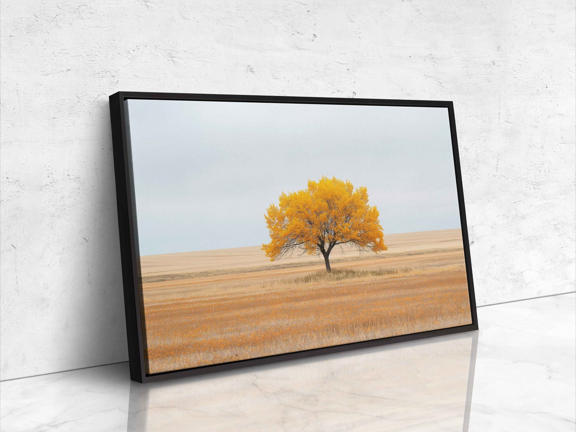 Lone Orange Tree In Open Prairie Under Pale Sky Minimalist Poster - Image 4