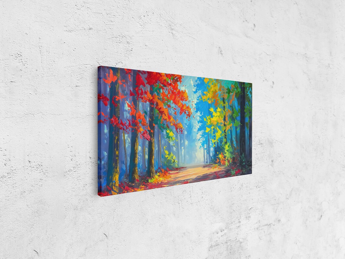 Colorful Autumn Forest Oil Painting Red Orange Foliage Path Poster - Image 4