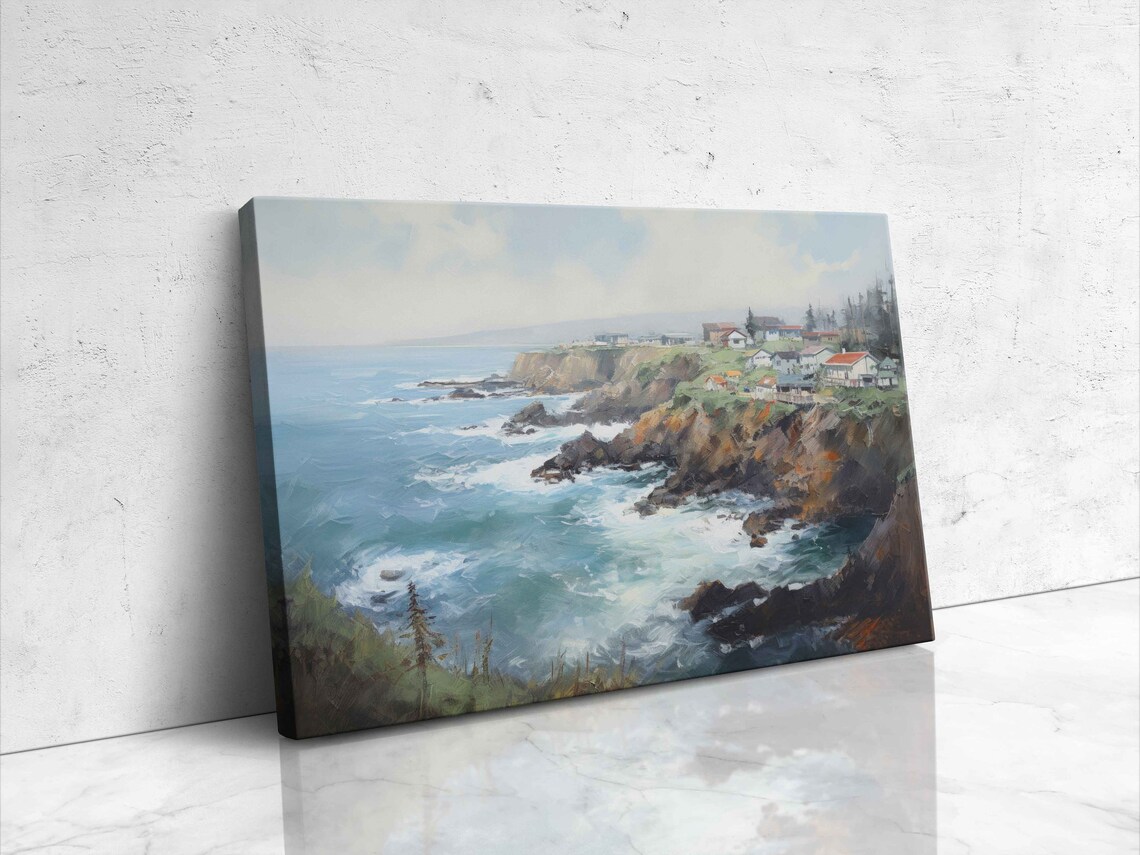 Depoe Bay Oregon Rocky Cliffs Coastal Town Seaside Headland Oil Painting Poster - Image 4