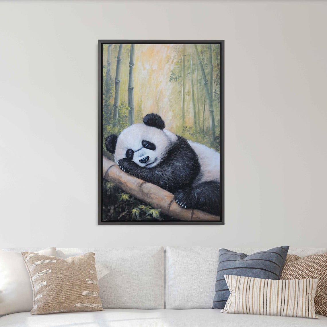 Cute Panda Bear Sleeping On Bamboo In Woods Wall Art Print Gift For Animal Lover Nature Photo Ready To Hang