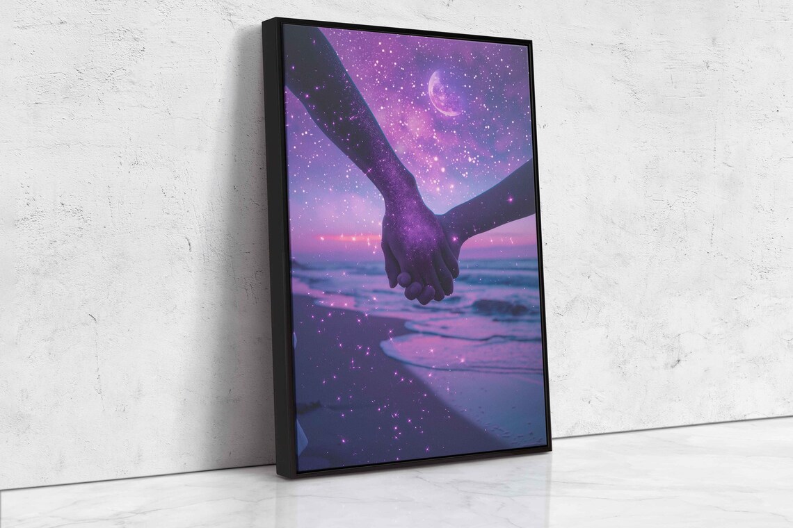 Holding Hands Beach Starry Purple Night Sky Couple Moonlight Wall Poster - Image 4
