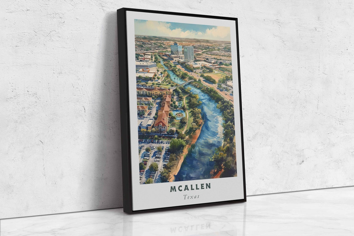 McAllen Texas Aerial Downtown River View Sunny Day Travel Poster - Image 2