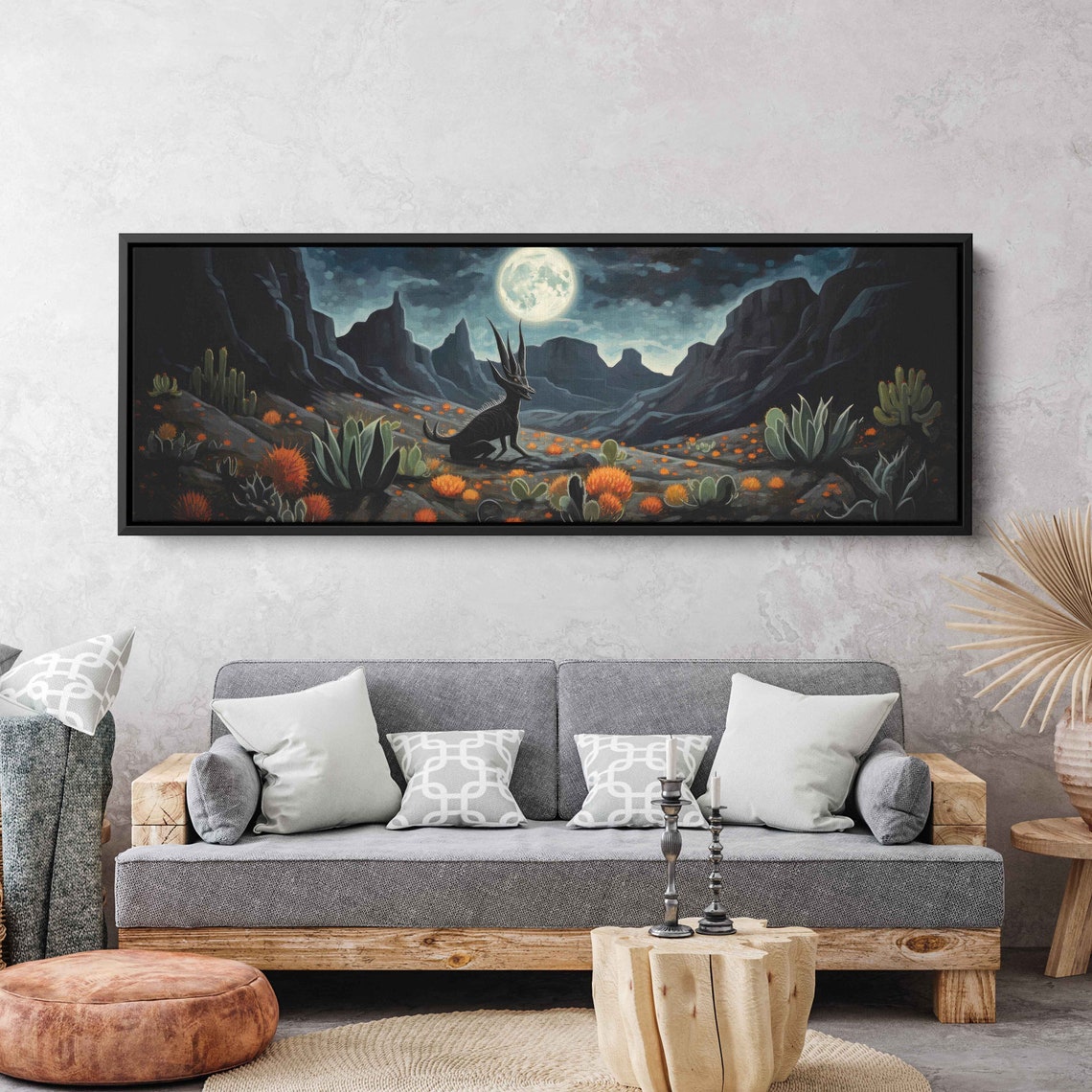 Chupacabra Under Full Moon Desert Canyon Night Cryptid Fantasy Art