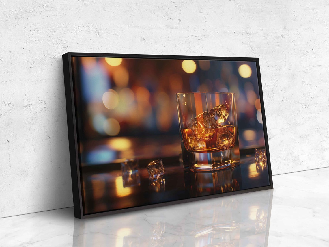 Whiskey Glass On Ice Bar Bokeh Warm Amber Night Photography Poster - Image 4