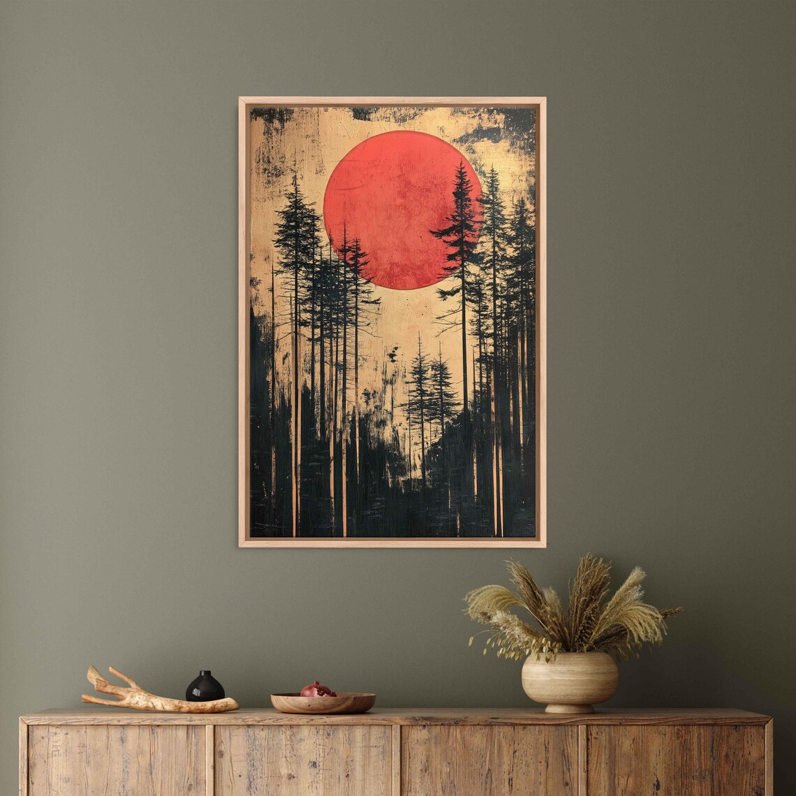 Surreal Moonlit Forest Art Print, Gold Leaf Accents