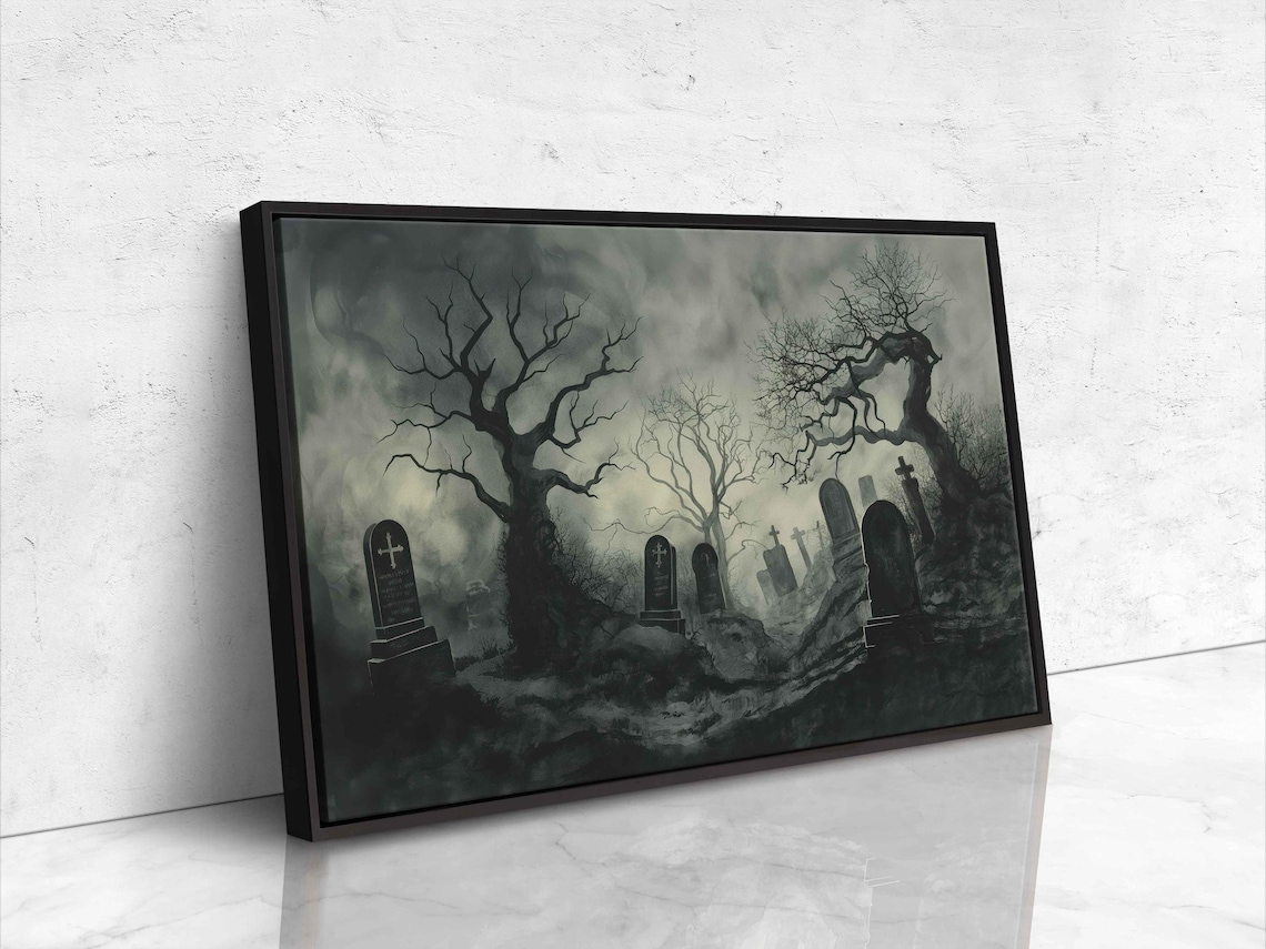 Foggy Night Gothic Graveyard Twisted Trees Dark Atmospheric Wall Poster - Image 4