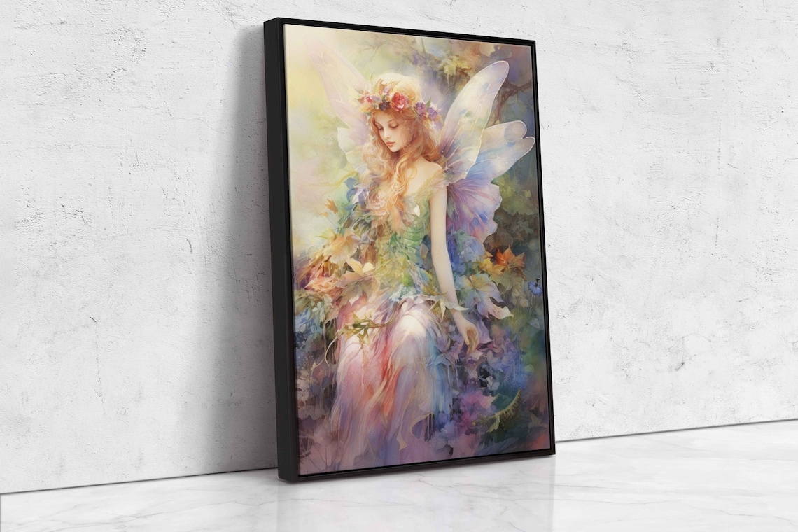 Enchanted Watercolor Fairy Colorful Magical Wings Floral Fantasy Print - Image 4