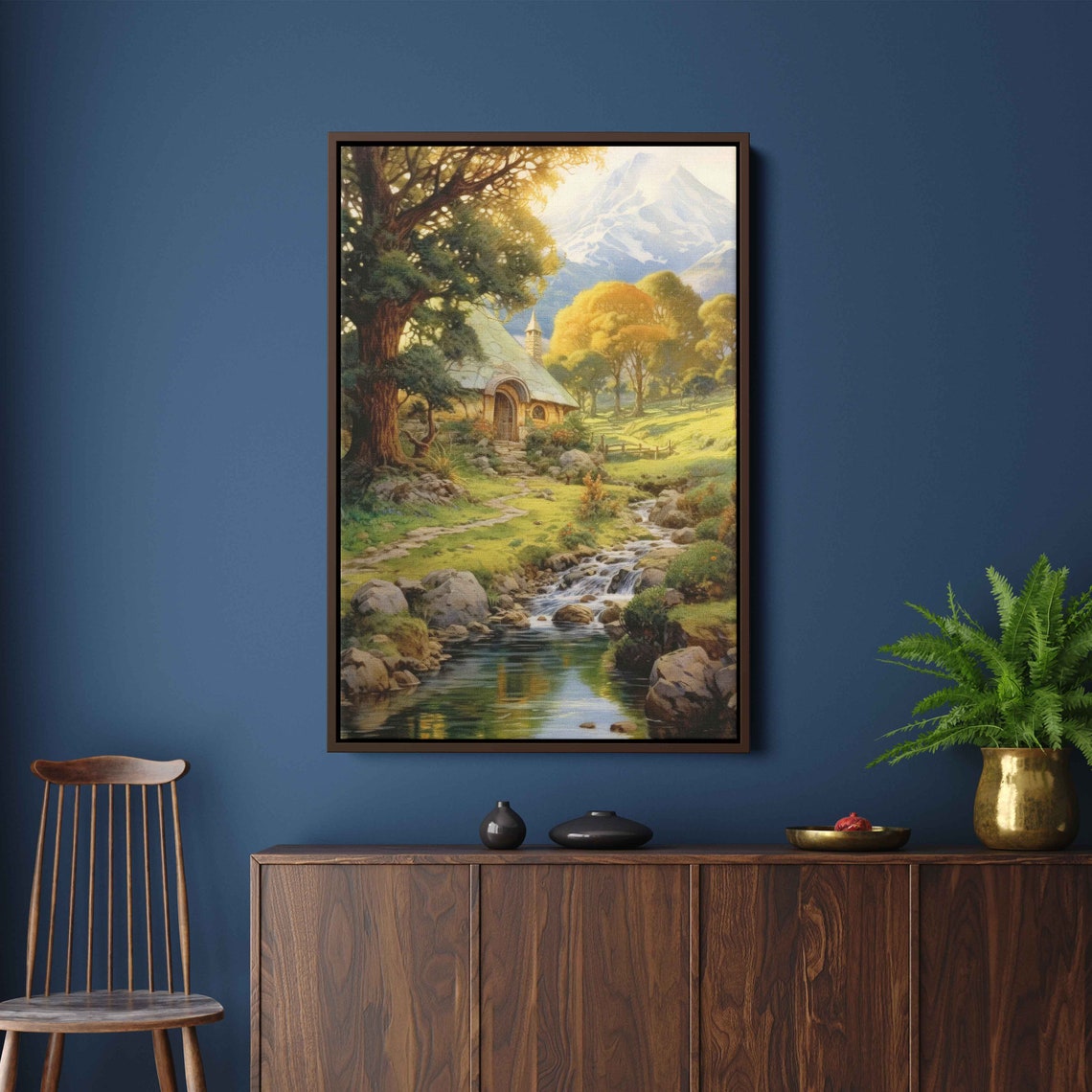 Humble Countryside Home On The River Painting Framed Print Ready To Hang Rustic Wall Art - Image 2