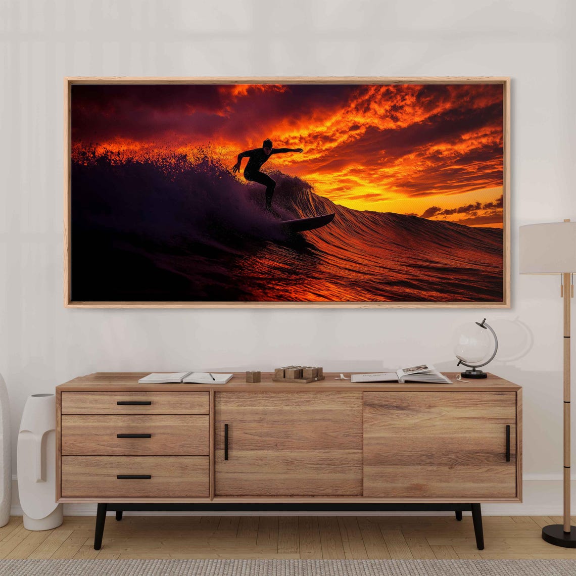 Surfer Catching Wave During Dramatic Sunset Wall Art Print Gift For Surfer Blue Water Vibrant Colors Ready To Hang - Image 3