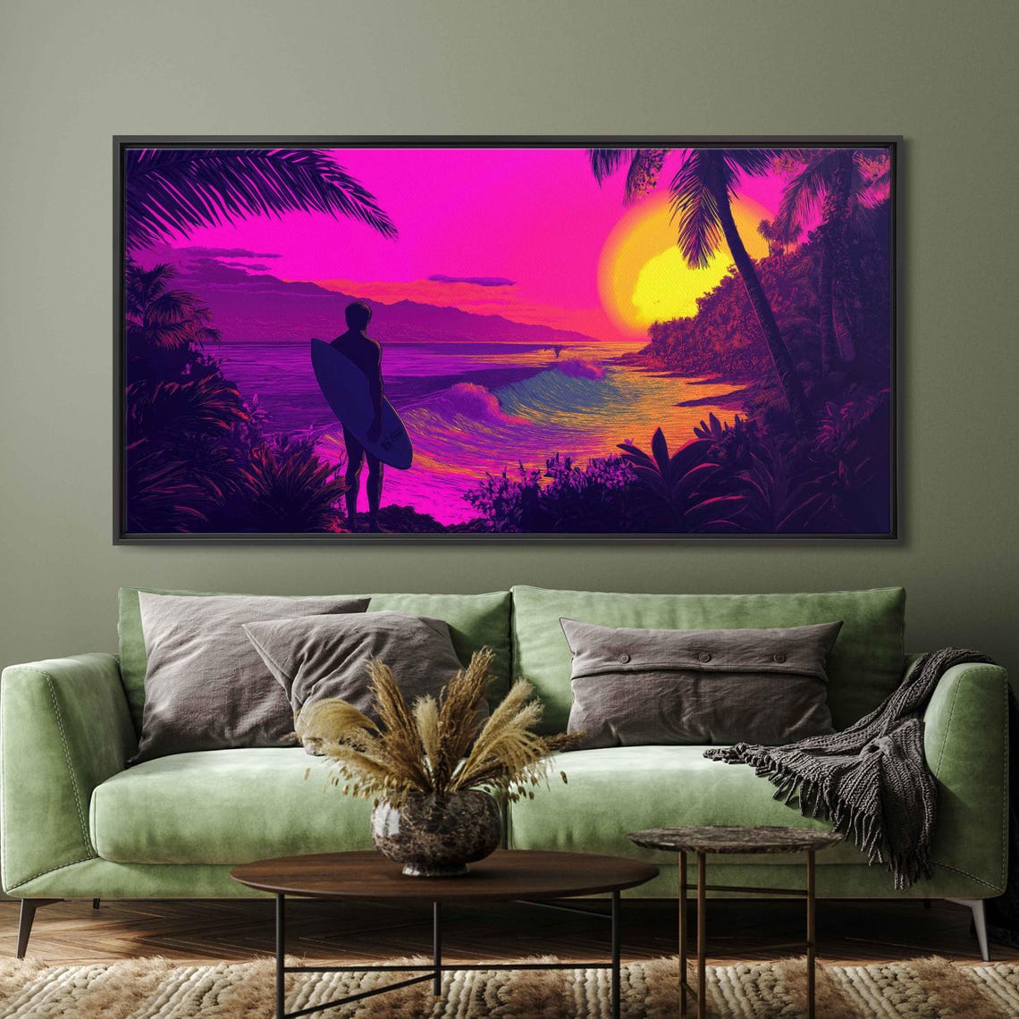 Pop Art Surfer Watching Waves On Beach Wall Art Print Gift For Surfer Blue Water Vibrant Colors Ready To Hang - Image 3