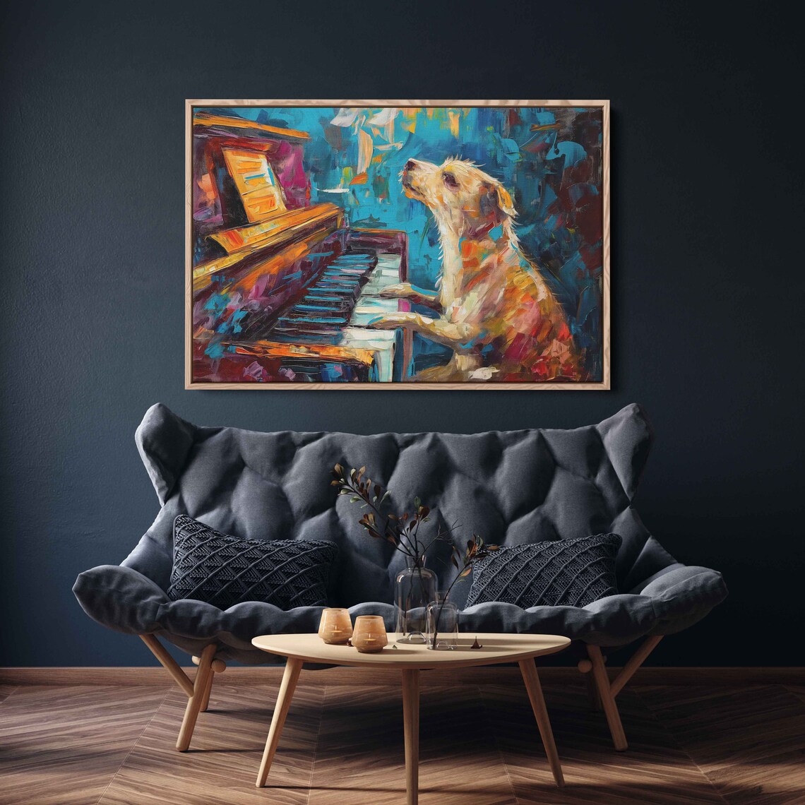 Whimsical Dog Playing Piano Art Print, Studio Decor