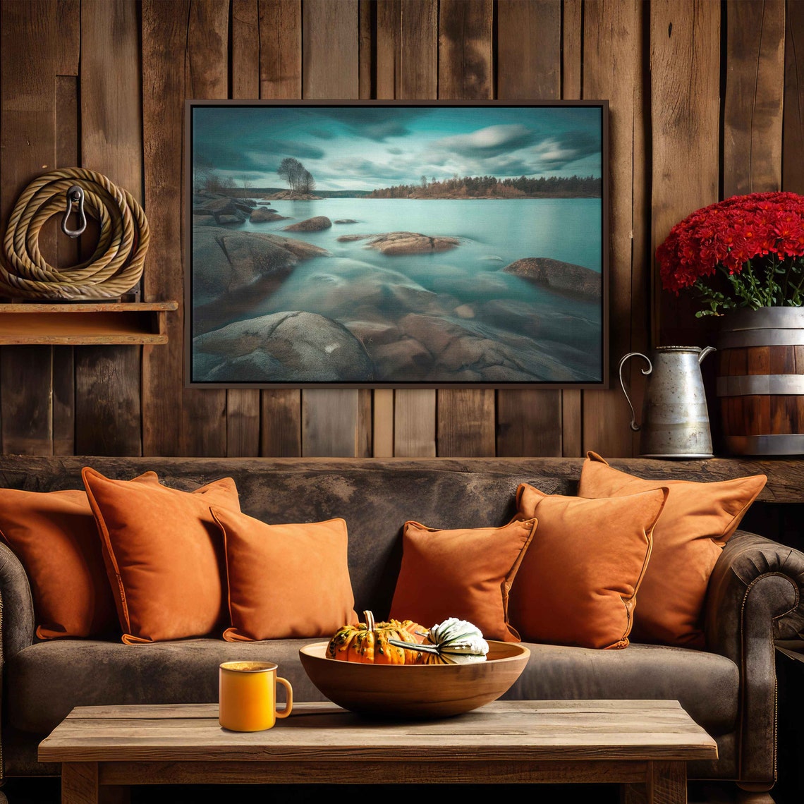 Foggy Lake Hdr Landscape Photography High Resolution Framed Print Ready To Hang - Image 3