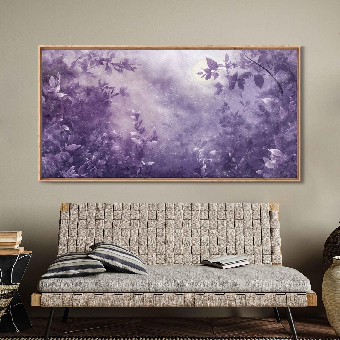 Lilac Leaves Moonbeam Misty Purple Botanical Sparkling Night Poster